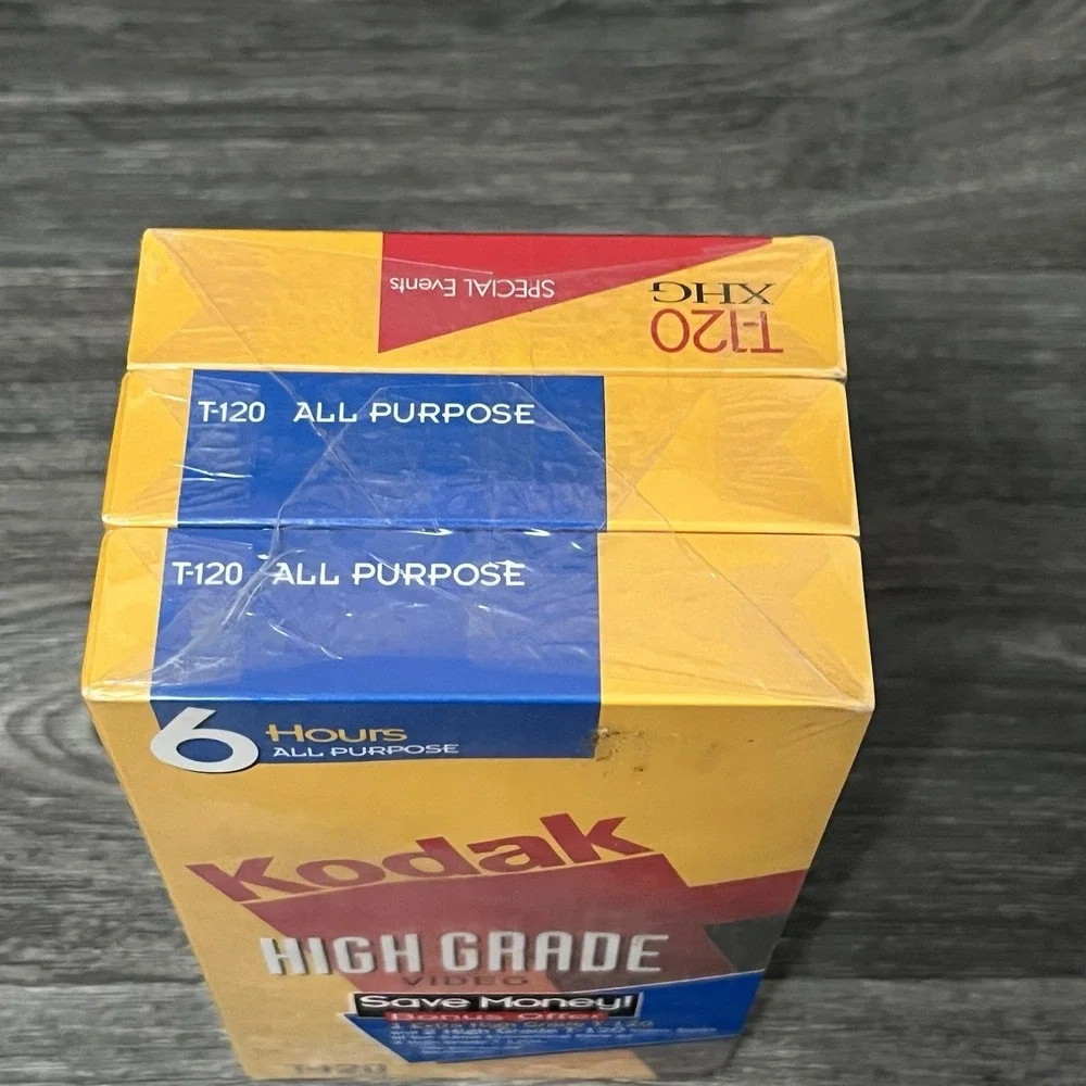 Sealed 3-Pack Kodak VHS Video Tape Recording T-120 6 Hour 2-High Grade 1-X High